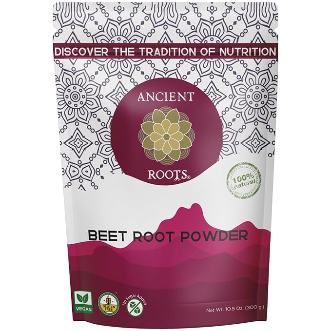 Ancient Roots Beet Root Powder - Freeze - Dried, All-Natural, No Sugar Added, Heart Health Support, Help Boost Stamina Naturally, Natural Food Coloring, Beets, Bulk Size 10.5 Ounces (75 Servings)