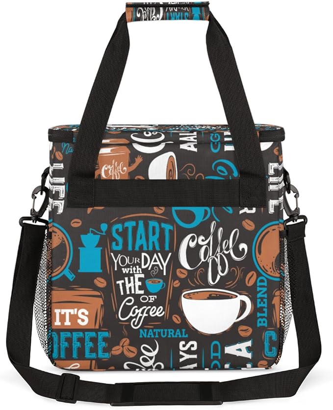 Blue Coffee Cafe Maker Carrying Bag Travel Case Compatible with Keurig K-Mini or K-Mini Plus Portable Single Serve Coffee Brewer Case with Pockets for K-cup Pods