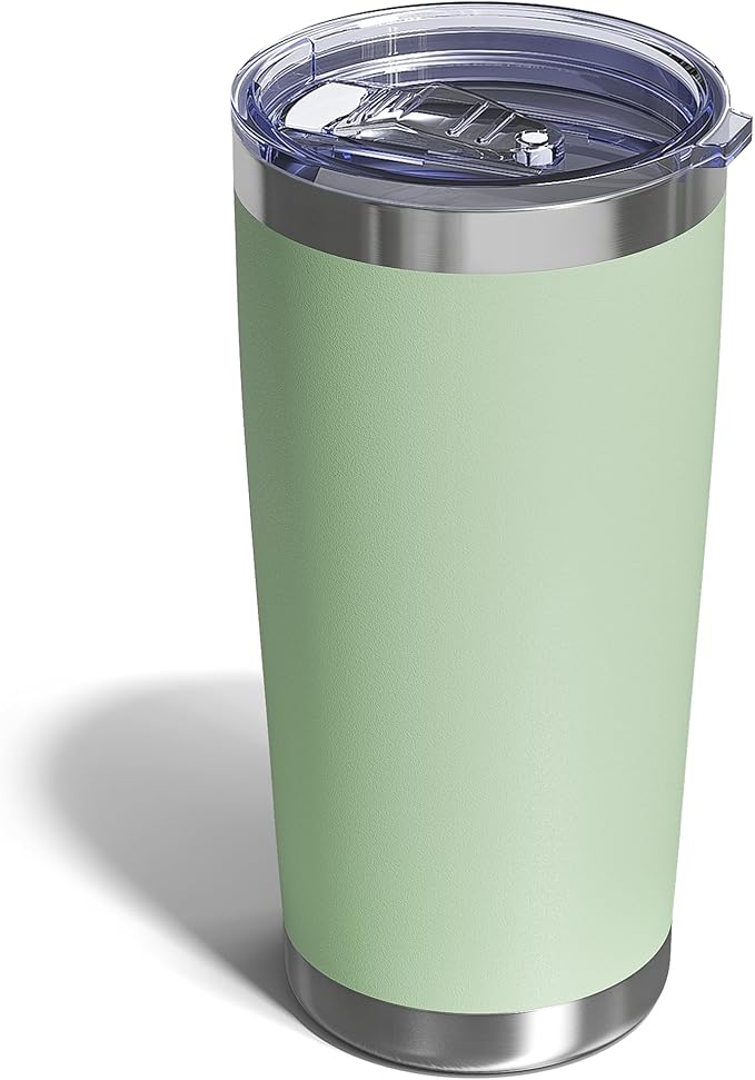 Travel Coffee Tumbler 20oz, 1 Pack Leakproof Travel Coffee Mug with Lid and Straw, Stainless Steel Double Wall Vacuum Insulated Tumbler for Hot/Iced Drinks (Textured Matte, Mint Green)