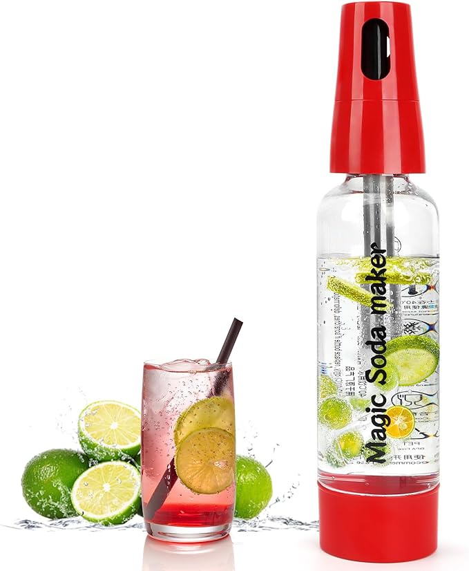 Portable Soda Siphon, 1L Travel Sparkling Water Maker Machine for Home & Outdoor, Carbonated Water Soda Streaming Machine, Soda Maker for Cocktails or Fizzy Drink, 8 gram CO2 Cartridges(Not Included)