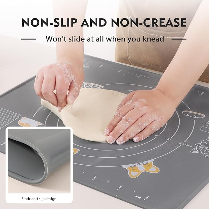 Ourokhome Silicone Baking Mat Sheet and Pastry Dough Cutter, 0.5 Inch Thick 20'' X 16" BPA free Silicone Rolling Mat, Non-Stick and Anti-Slip, Dishwasher Safe (Gray)