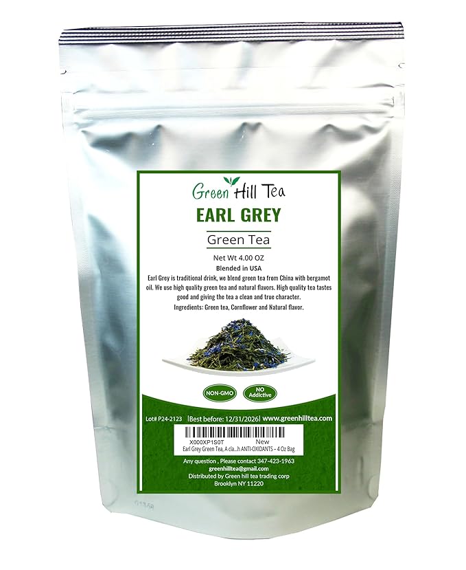 Earl Grey Green Tea, A classic blend with finest green tea,high ANTI-OXIDANTS – 4 Oz Bag