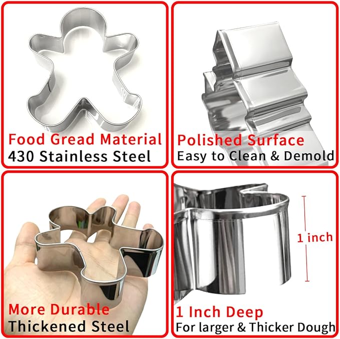 Christmas Cookie Cutters Large 6Pcs, Metal Christmas Hat Socks Candy Canes Santa Claus Ginger Man Mini Tree Shapes Cookie Cutters, 430 Stainless Steel Biscuit Fondant Doubt Cutter