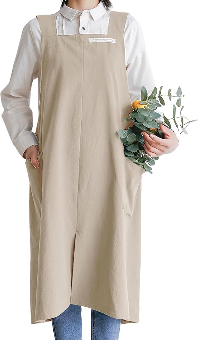 HANEE Cotton Aprons for Women and Men | Cross-Back Apron with Pockets