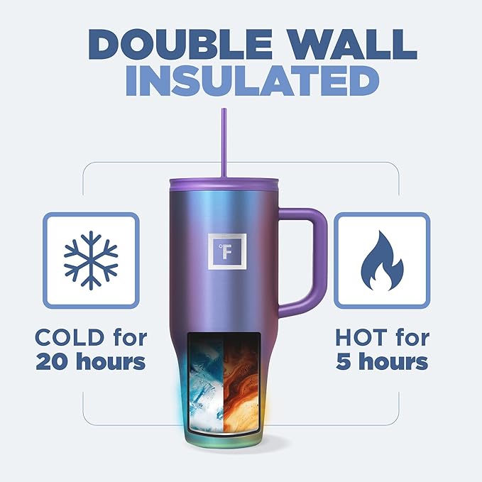IRON °FLASK Co-Pilot Insulated Mug w/Straw & Flip Cap Lids - Cup Holder Bottle for Hot, Cold Drink - Leak-Proof - Water, Coffee Portable Travel Mug - Dark Pine, 32 Oz