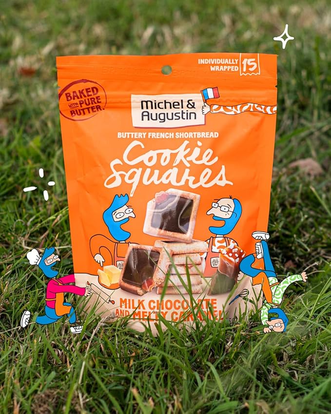 Michel et Augustin Cookies, Individually Wrapped Snacks, 3 Pack, Gourmet Milk Chocolate & Caramel Shortbread, 15 French Butter Cookies per bag