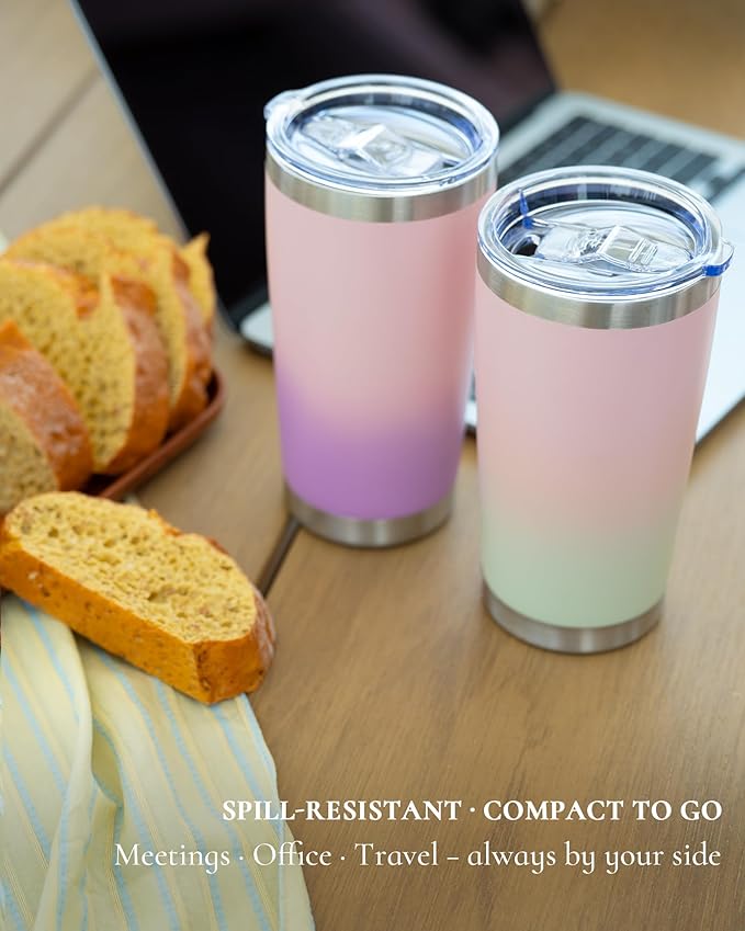 Travel Coffee Tumbler 20oz, 1 Pack Leakproof Travel Coffee Mug with Lid and Straw, Stainless Steel Double Wall Vacuum Insulated Tumbler for Hot/Iced Drinks (Textured Matte, Pink/Lilac Pink)