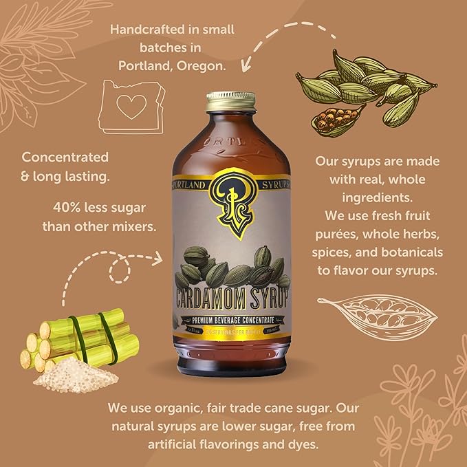 Portland Syrups Cardamom Syrup – Flavoring for Coffee, Lattes, Cold Brew, Macchiatos, Cocktails, & Desserts – Ideal for Drinks & Adding a Flavor to Any Beverage – 12 oz, 24 servings (Pack of 1)