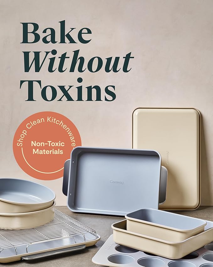 Caraway Nonstick Ceramic Bakeware Set (11 Pieces) - Baking Sheets, Assorted Baking Pans, Cooling Rack, & Storage - Aluminized Steel Body - Non Toxic, PTFE & PFOA Free - Navy