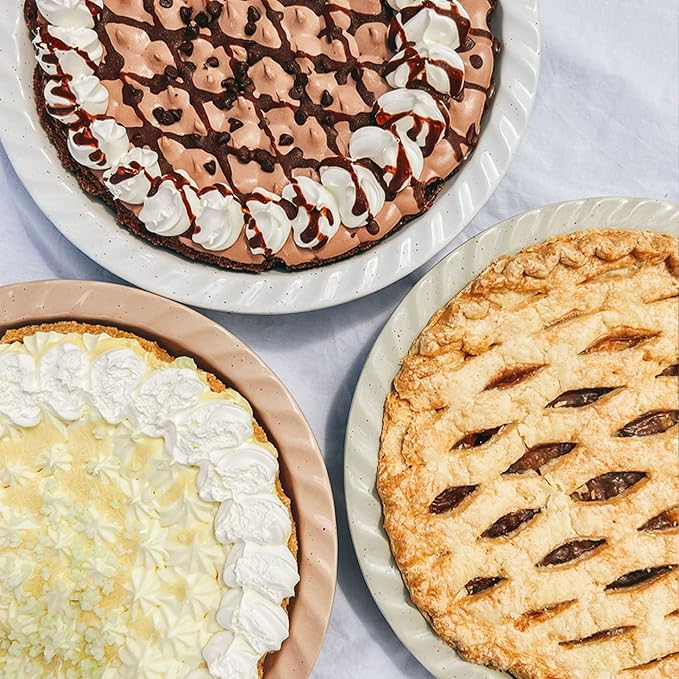 Mora Ceramics Classic 9 Inch Round Pie Pans Set of 2 - Dishwasher and Oven Safe, Shallow Pans for Baking Apple/Pumpkin Pies, Quiche, Rolls, etc.