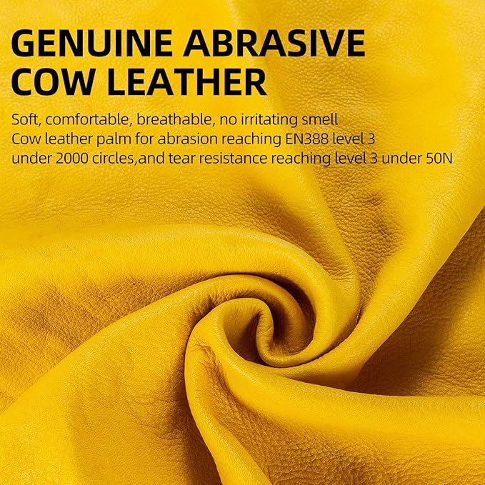 Vgo... 1-Pair Unlined Cow Grain Leather Work and Driver Gloves with Cow Split Leather Palm Patch (Size M, Gold,CA9590)