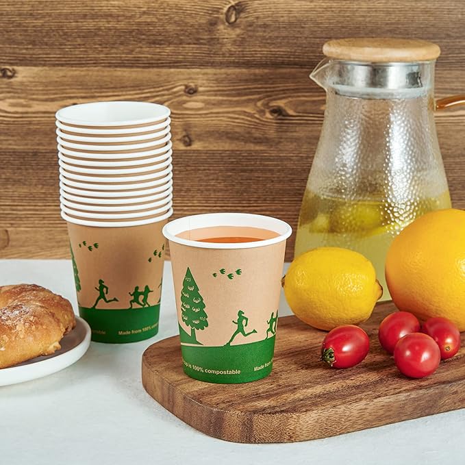 ECOLipak 300 Count Compostable Paper Cups, 8 oz Biodegradable Disposable Paper Coffee Cups with PLA Lined, Eco friendly Hot Drinking Cups for Party, Picnic,Travel,and Events
