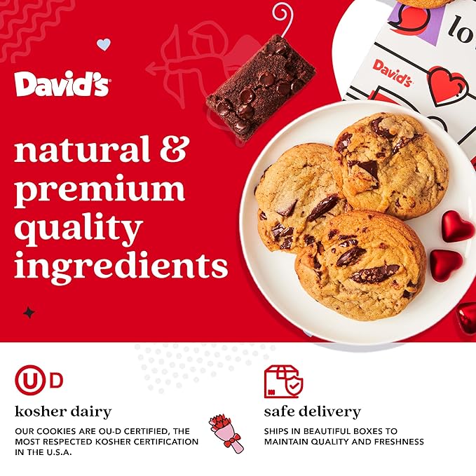 David’s Cookies and Brownies Gift Bucket Sampler – 1.3Lbs Assorted Gourmet with Chocolate Chip Brownies and Chocolate Chunk Cookies in a Love Tin Bucket, Thoughtful Gifts For Her Him