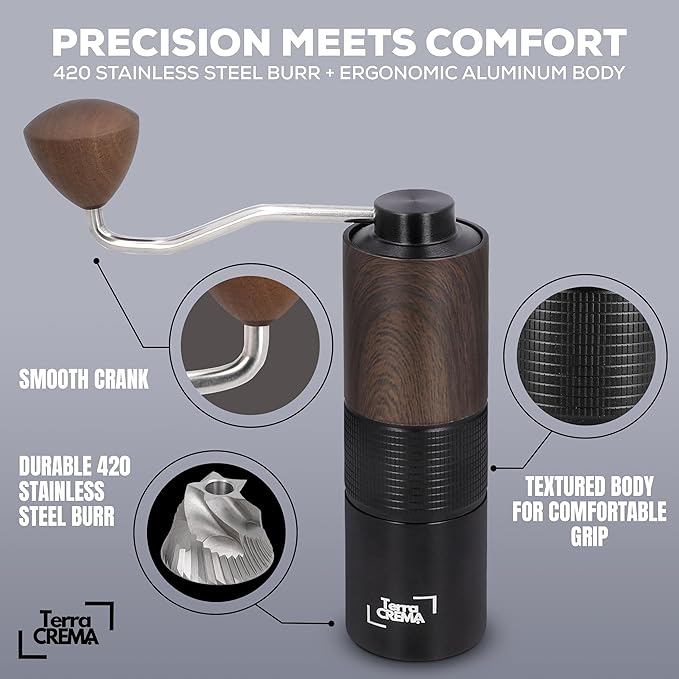Manual Coffee Grinder With Stainless Steel Burr – Hand Coffee Grinder for Espresso Pour Over and French Press – Travel-Ready Design With Carry Case Brush and Blower