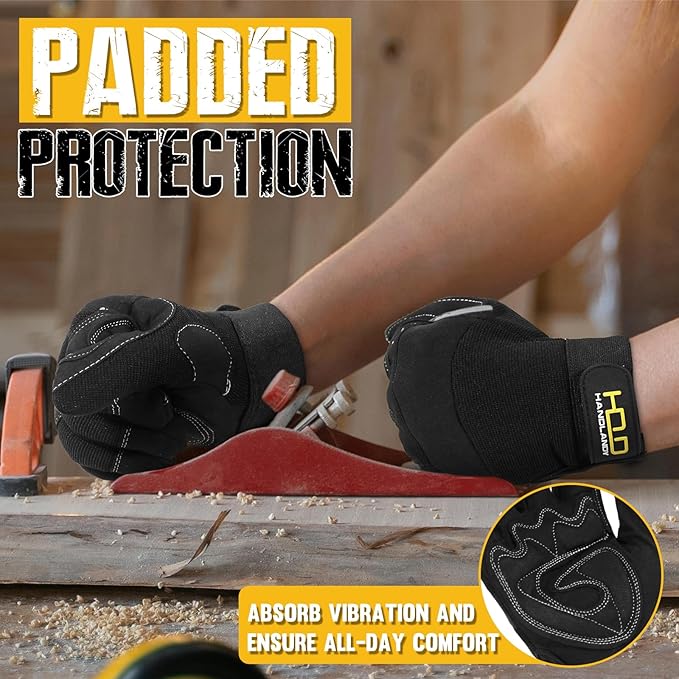 HANDLANDY Work Gloves for Men & Women, Utility Mechanic Working Gloves Touch Screen, Flexible Yard Work Gloves