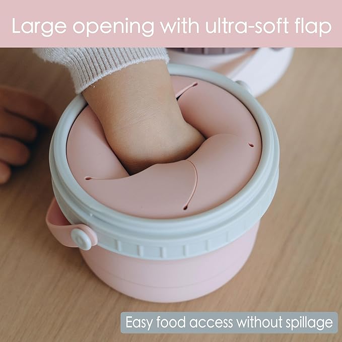 No Spill Silicone Toddler Snack Containers, Detachable Silicone Flap for Filling&Cleaning, Crumb-Free Hard Plastic Screw Travel Lid, Ultra-Soft for Baby Kids Hand In-Out, Snack Cup Holder 12 oz