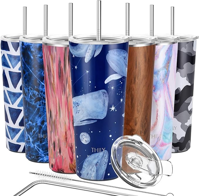 THILY Stainless Steel Vacuum Insulated Tumbler 26 oz Triple-Insulated Travel Mug with Splash-Proof Lid, Reusable, for Iced Water and Hot Beverage, Fantasy Whale