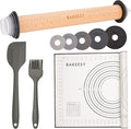 Bakeesy's 14' Wooden Rolling Pin Set with 5 Adjustable Thickness Rings - Roller Pin for Rolling Pizza, Cookie Dough, Pastry, Ravioli, Clay Slab - Full Set with Accessories - Perfect Baking experience