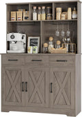 HOSTACK Buffet Cabinet with Hutch, Modern Farmhouse Kitchen Buffet Sideboard Storage with 3 Drawers, Barn Door Coffee Bar Station, Liquor Cabinet for Dining Room, Living Room, Ash Grey