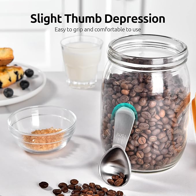 18/8 Stainless Steel Coffee Scoop: U-Taste 1 Tablespoon Metal Measuring Spoon, Short Handled Measure Scooper for Ground Coffee, Bean, Espresso, Powder, for Canister (Silver, 1Tbsp/15ml)