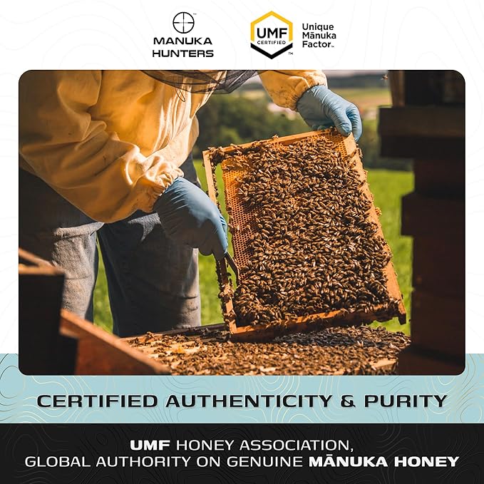 Manuka Hunters UMF 10+/MGO 263+ Certified New Zealand Manuka Honey - 100% Pure Natural Sweetener - Gluten, Dairy Free - Ideal for Tea, Coffee, Smoothies, and Baking - Sustainable - 8.8oz/250g Jar