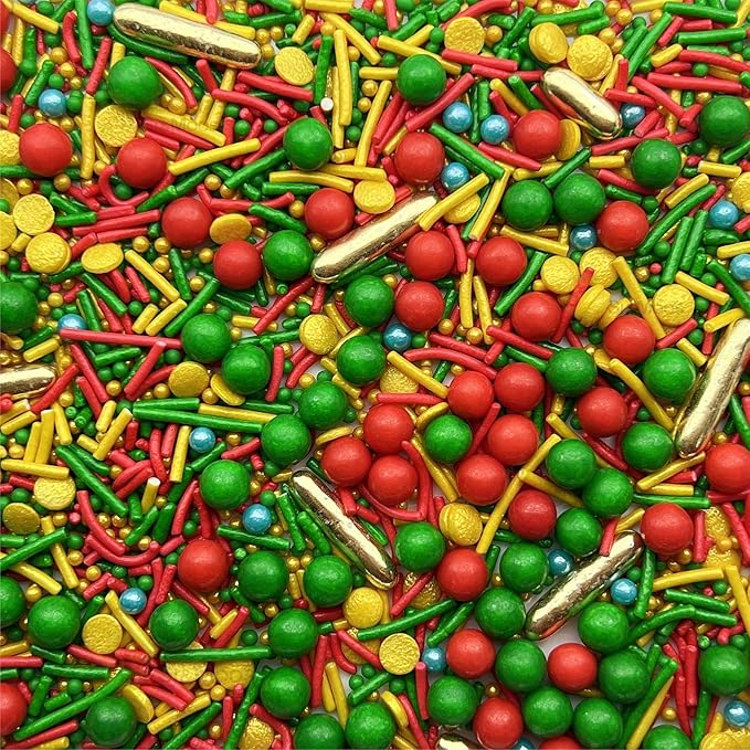 SE Si&Moos Christmas Sprinkles Mix Christmas Cookie Decorations Red and Green Pearl Sprinkles for Cake Decorating Green and Gold Jimmies Edible Holiday Cookie Decorations Baking Supplies for Holiday 3 OZ