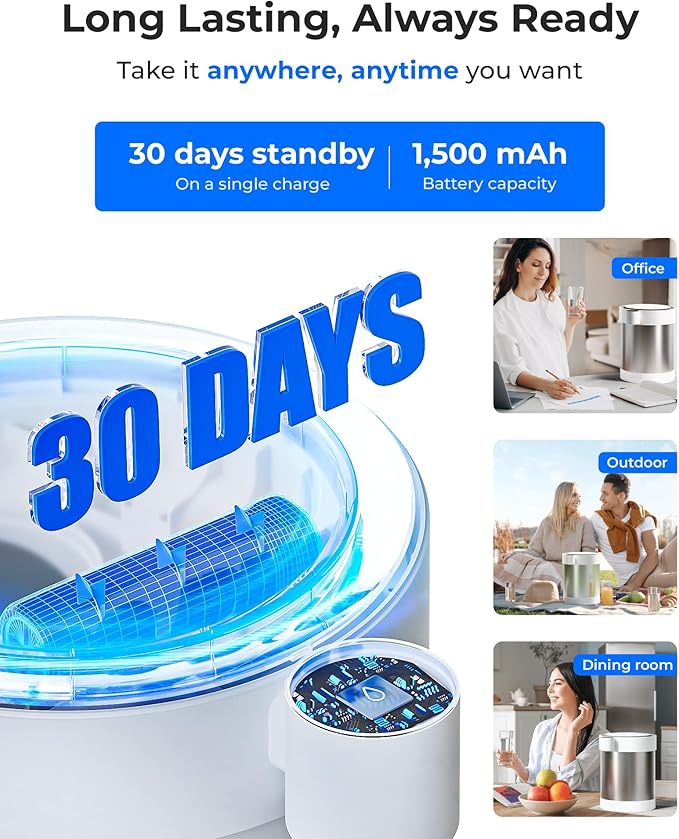 Waterdrop Rechargeable Non-Gravity Water Filter System, 5-Stage Stainless Steel Countertop Filtration, Reduce 70+ Contaminants, Includes Lead, Chlorine and Cadmium, 22-Cup Water System, with 1 Filter