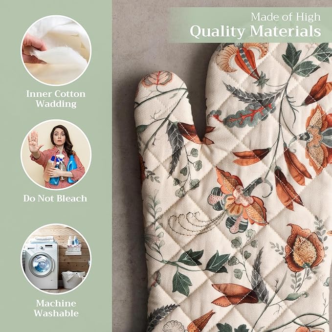 Maison d' Hermine Oven Gloves 100% Cotton Oven Mitt 7" x 13" with Loop Heat Resistant, BBQ, Cooking Gloves, Baking, Grilling, Kitchen, Handling Hot Pans (Pack of 1, Dalida)