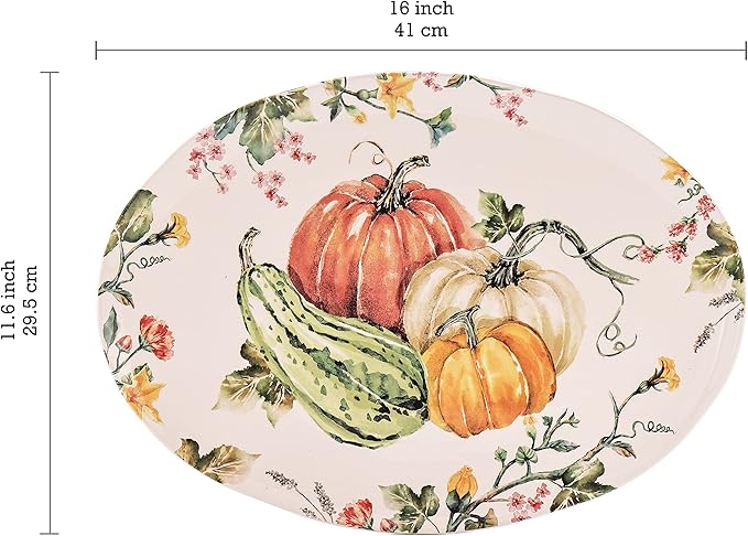 Bico Pumpkin Feast Ceramic 16 inch Oval Platter, Microwave & Dishwasher Safe