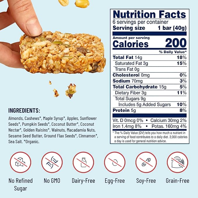 The YES Bar Apple Cinnamon Crisp – Plant Based Protein, Decadent Snack Bar – Vegan, Paleo, Gluten Free, Dairy Free, Low Sugar, Healthy Snack, Breakfast, Low Carb, Keto Friendly (Pack of 6)