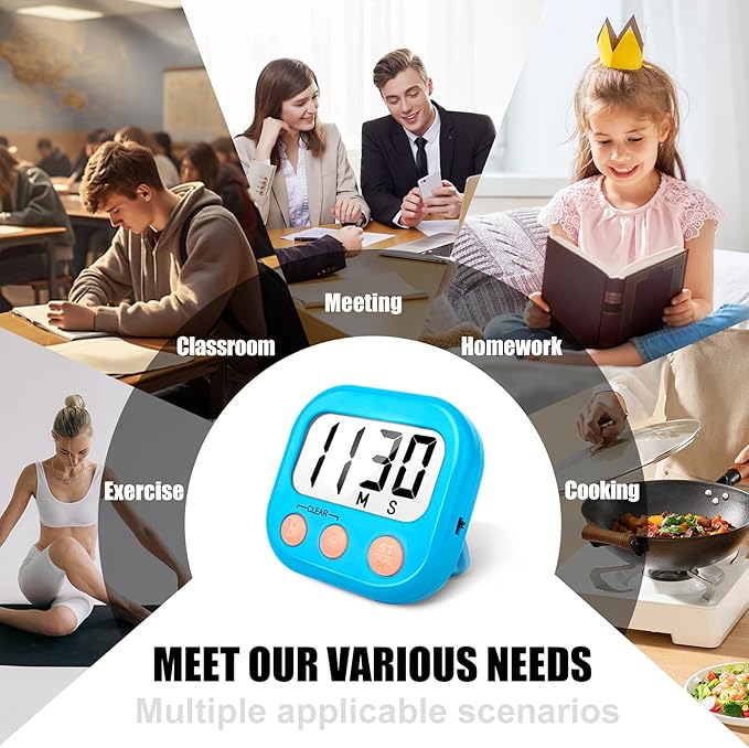 2 Pack Kitchen Timers Loud Ring Digital Timers for Cooking Magnetic Blue