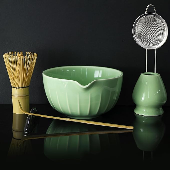 7 Pieces Matcha Whisk Set - Ceramic Matcha Kit with Bowl, Whisk, Holder, Bamboo Scoop, Rest, Sifter, and Tea Towel – Elegant Matcha Gift Set for Women