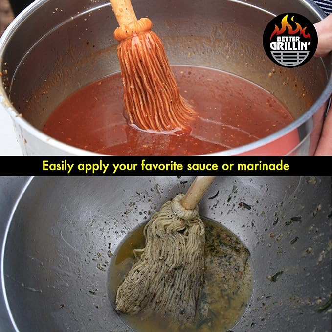 Better Grillin BBQ Bastin Mop Basting Barbecue Brush/Mop Easily Applies Marinades, Sauces, Washes Out, 16in Handle, 6pk