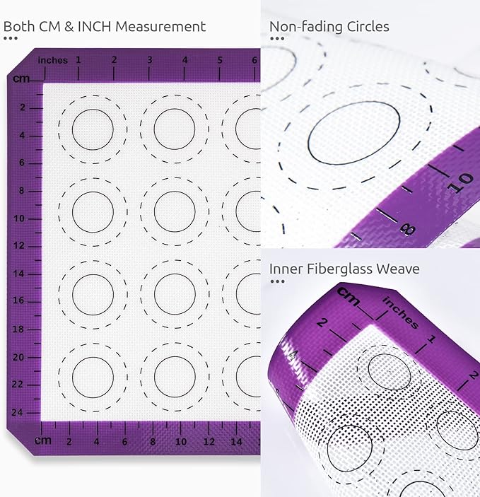 U-Taste 446ºF Heat Resistant Macaron Silicone Baking Mat, Non Stick Reusable Cookies Pastry Sheet Liner with Edge Enhancement Circle Measurement for Oven (Half Sheets Size, Pack of 2, Purple)