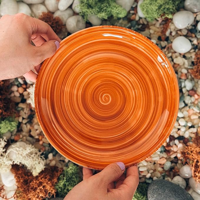 Mora Ceramic Helix Swirl Salad Plates Set of 6, 8in Spiral Porcelain Dish for Kitchen, Small Dinner, Lunch, Appetizer, Dessert, etc - Dishwasher, Microwave, Freezer, Oven Safe Dishware - Earth Colors