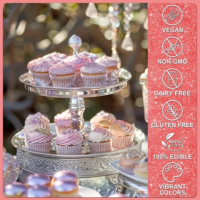 Red Edible Glitter - 5g Food Grade Cake Decorating Shimmering Glitter, Edible Sprinkle Luster Dust for Drinks, Chocolates, Fondant, Strawberries, Cupcakes, Candy, Cookie - Vegan