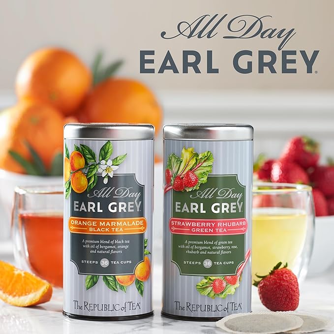 The Republic of Tea – All Day Earl Grey® Strawberry Rhubarb Green Tea, Naturally Caffeinated, 36 Tea Bags