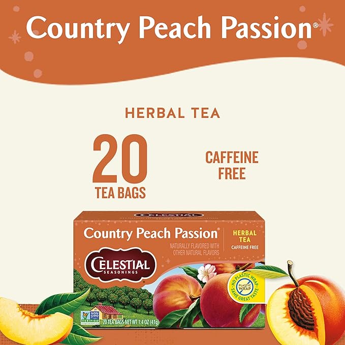 Celestial Seasonings Country Peach Passion Herbal Tea, 20 Tea Bags Box