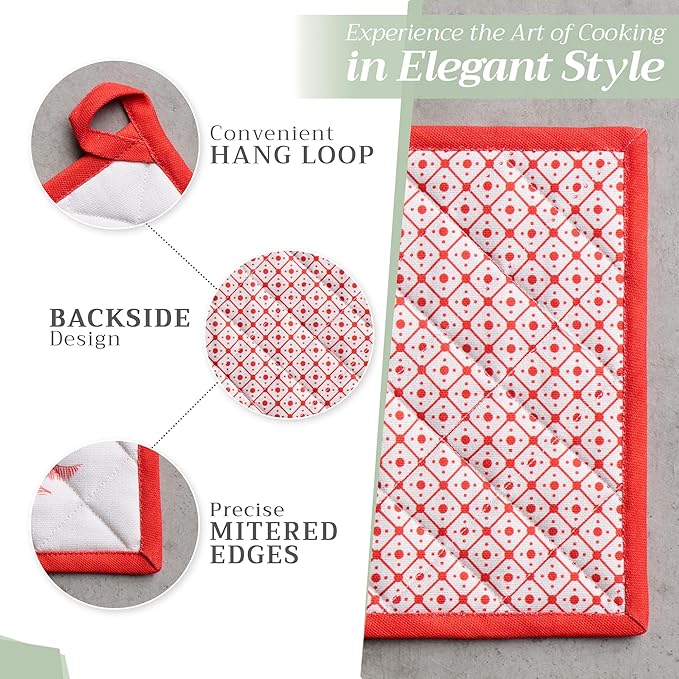 Maison d' Hermine Pot Holders 100% Cotton Heat Resistant Potholders 8" x 8" Hot Pads with Loop BBQ, Cooking, Baking, Grilling, Kitchen, Handling Hot Pans (Pack of 1, Winter Jouy)