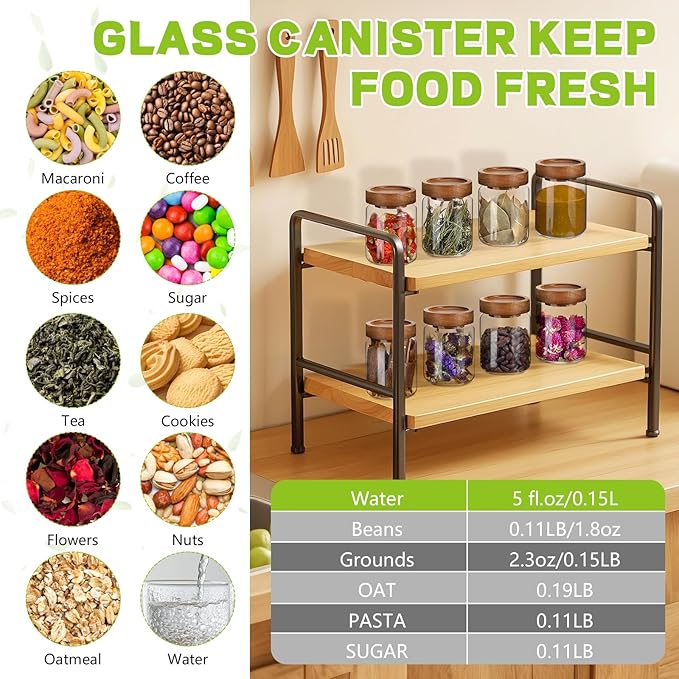 Glass Spice Jar Coffee Sugar Container Airtight Glass Jar Food Storage Canisters Bottle for Kitchen Seasoning Tea Herb Overnight Oats Bar Parfait Snacks (8 * 150ml(5oz))