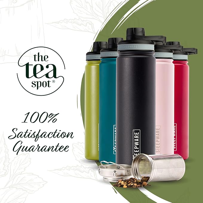 The Tea Spot Steepware Tea Tumbler and Thermos, 22oz, Tea Bottle with tea infuser for loose leaf tea or iced coffee, Sleek Double Wall Tumbler & Insulated Travel Bottle - Black