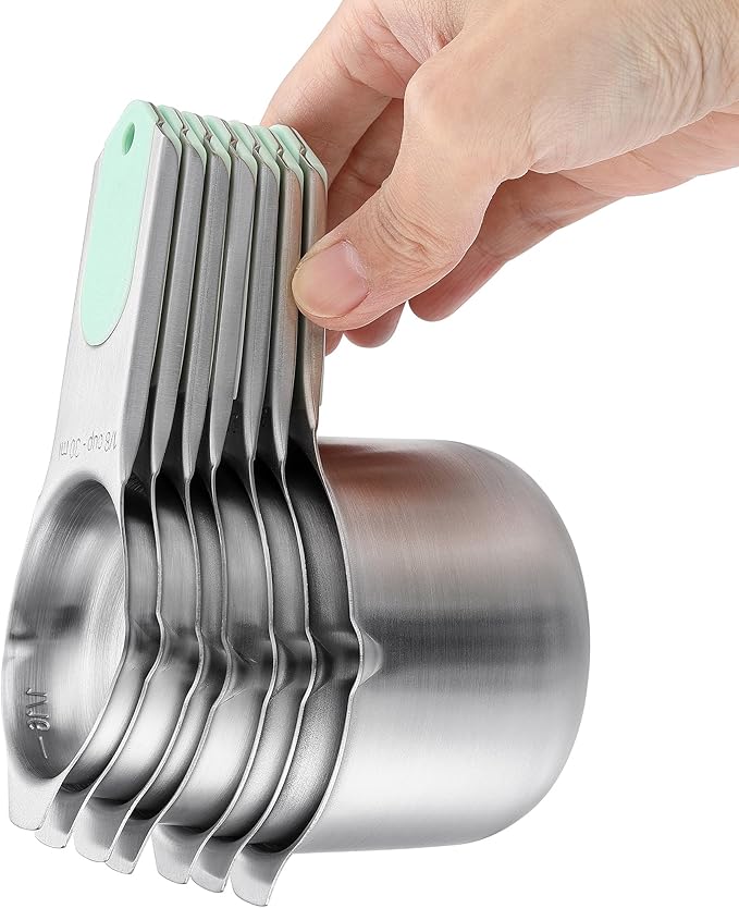 Spring Chef Magnetic Measuring Cups & Spoons Set (Patent Pending), Strong N45 Magnets, Heavy Duty Stainless Steel Fits in Spice Jars for Baking & Cooking, BPA Free, Round Set of 15 with Leveler, Mint
