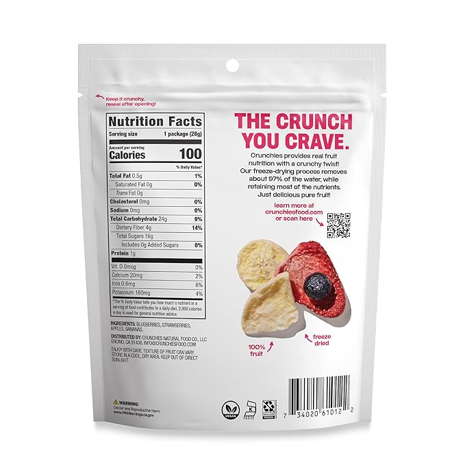 Crunchies Freeze-Dried Fruits, 100% All Natural Crispy Fruit, Non GMO and Kosher, Resealable Freeze Dried Fruit Snack Packs, Pack of 6 (Mixed Fruit)