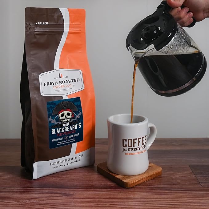 Fresh Roasted Coffee, Blackbeard's Revenge, 2 lb (32 oz), Medium Roast, Kosher, Ground