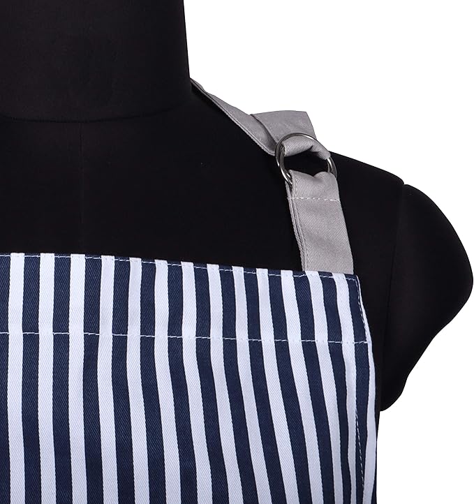 AMOUR INFINI Cotton Aprons for Women with Pockets Adjustable Strap and Waist Ties Washable Printed Aprons for Baking, Cooking, Gardening (27.5 x 33 Inches - Blue)