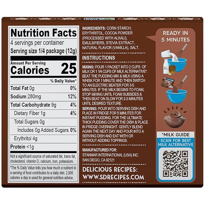 Simply Desserts Chocolate Instant Pudding, Sugar-Free, 6-Pack – Healthy Dessert, Keto Snacks, Vegan & Diabetic-Friendly, Kosher, 1.7 Oz Ea