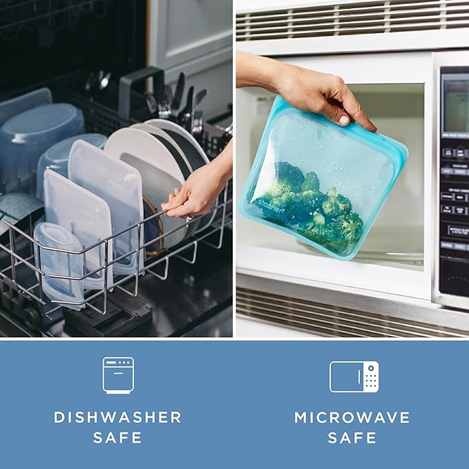 Stasher Premium Silicone Reusable Food Storage Snack Bag, Aqua, Microwave, Sous Vide, Dishwasher, Oven and Freezer Safe, BPA Free, Leak-free, Eco-friendly, 12 Oz