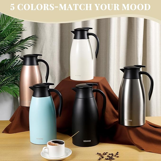 68 Oz Thermal Coffee Carafe, Stainless Steel Insulated Vacuum coffee crafts to keep coffee hot, 2 Liter Tea Water Coffee and Beverage Dispenser (Cream)
