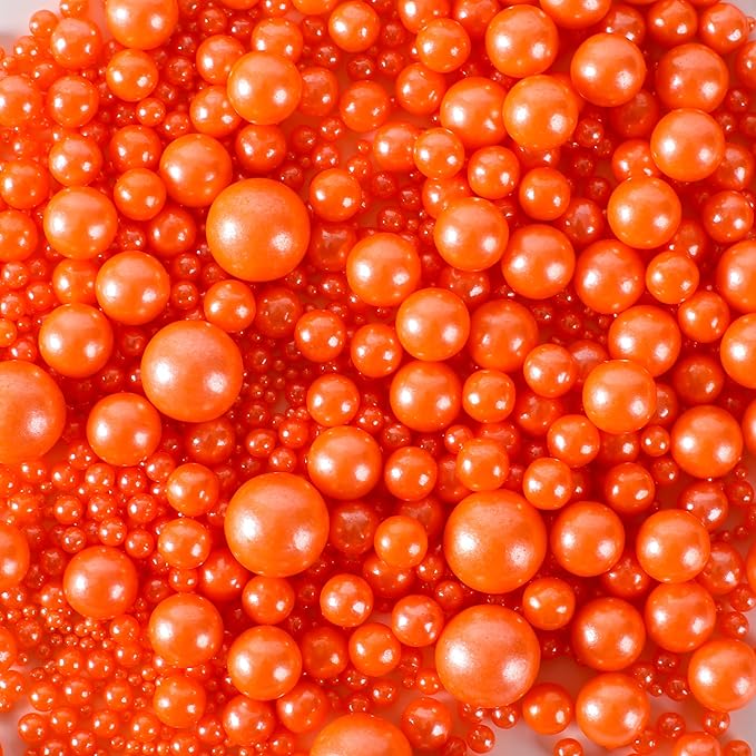 Kasvan Orange Pearl Sugar Sprinkles - Edible Candy Pearls 130g/4.58 Oz, Mix Size, Baking Cake Decorations, Ice Cream Toppings and Cookie Decorating, Wedding Party Chirstmas Supplies