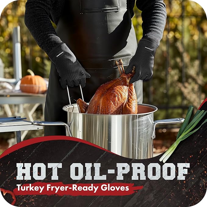 KITCHEN PERFECTION Silicone Smoker Oven Gloves -Extreme Heat Resistant BBQ Gloves -Handle Hot Food Right on Your Smoker Grill Fryer Pit|Waterproof Oven Mitts Grill Gloves |Superior Value Set+3 Bonuses